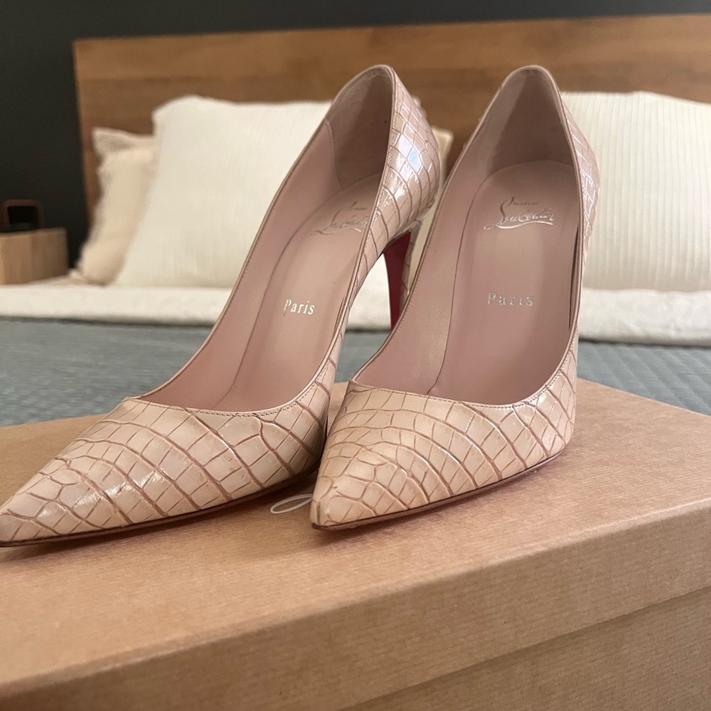 Christian Louboutin Nude Crocodile-Embossed Heels